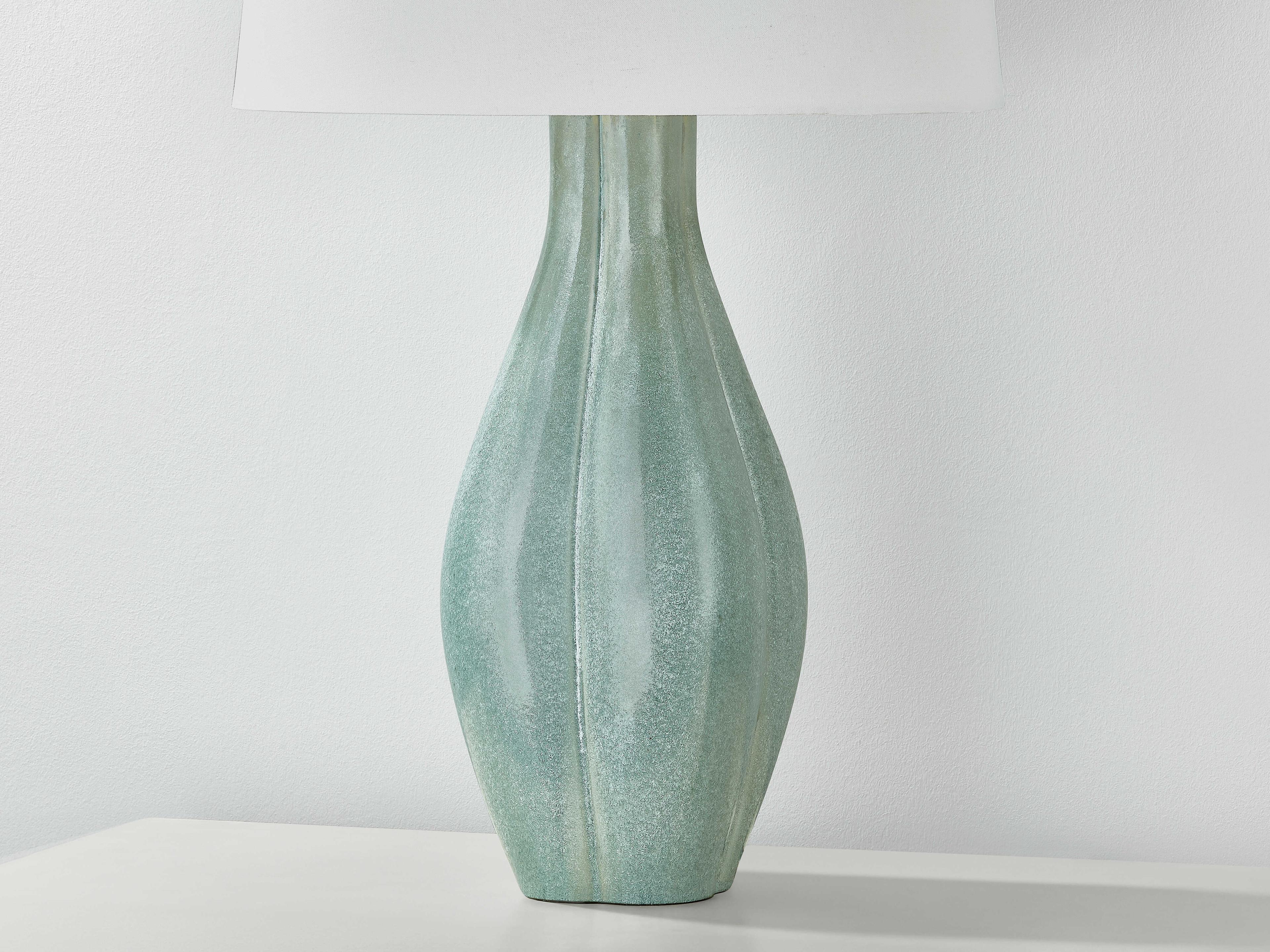 Hudson Valley Galloway Aged Brass Ceramic Moss Ivory White Linen Green Buffet Lamp