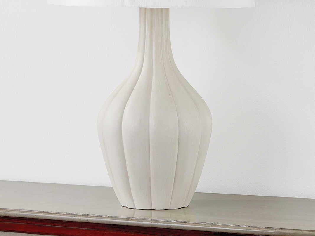 Hudson Valley Glendora Aged Brass Ceramic Misty Morning White Linen Gray Buffet Lamp