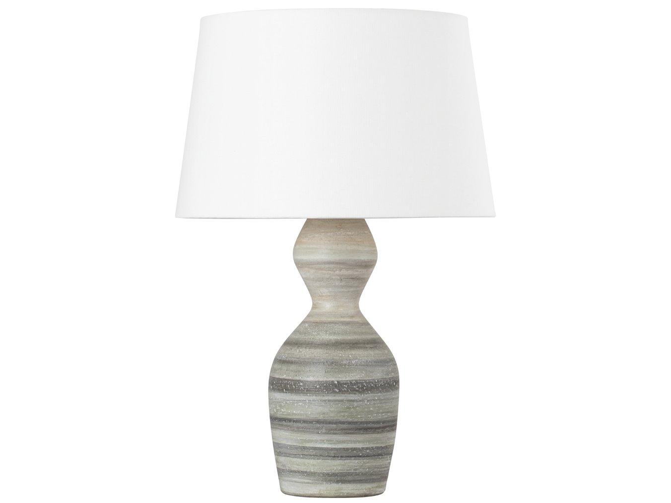 Hudson Valley Nahant Vintage Gold Leaf Ceramic White Dune Linen Gray Buffet Lamp