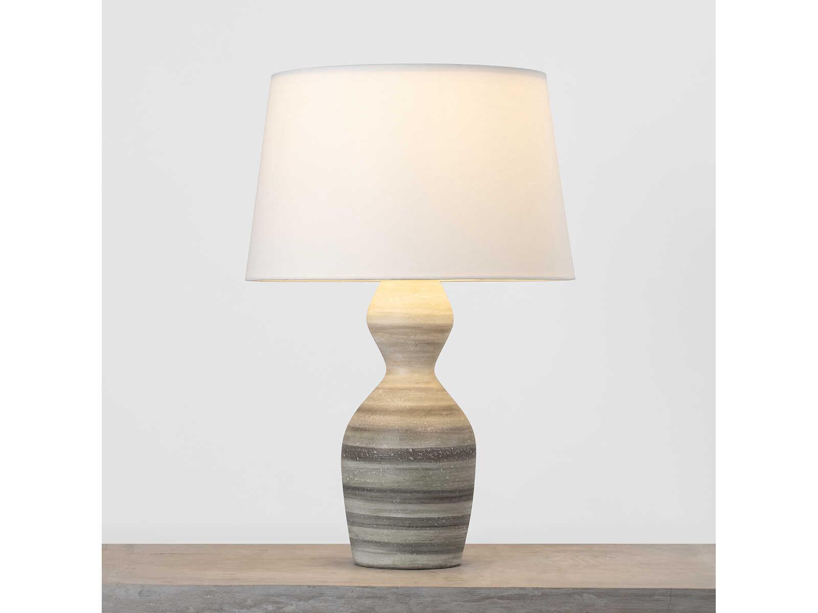 Hudson Valley Nahant Vintage Gold Leaf Ceramic White Dune Linen Gray Buffet Lamp