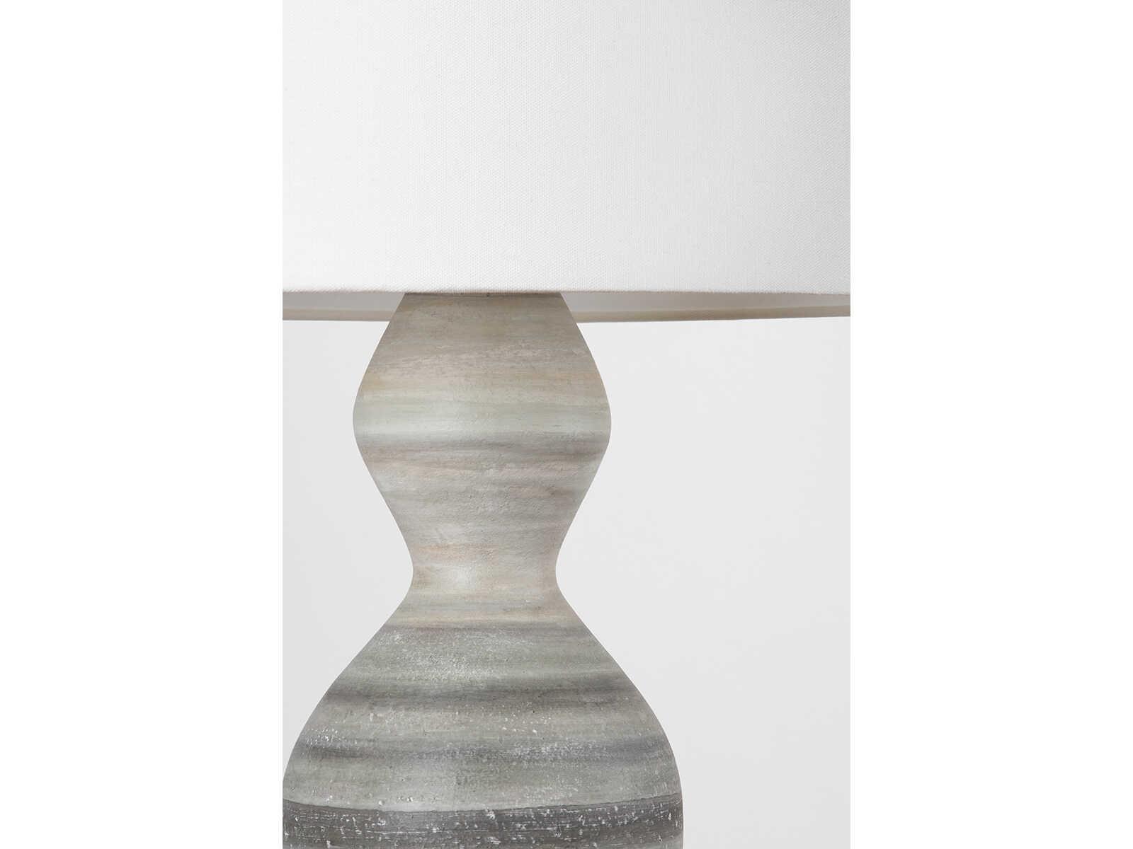 Hudson Valley Nahant Vintage Gold Leaf Ceramic White Dune Linen Gray Buffet Lamp