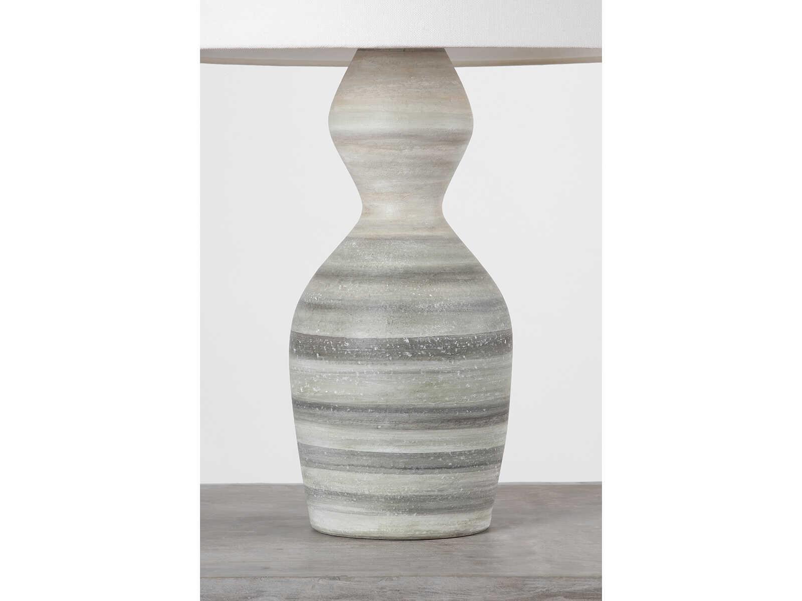 Hudson Valley Nahant Vintage Gold Leaf Ceramic White Dune Linen Gray Buffet Lamp