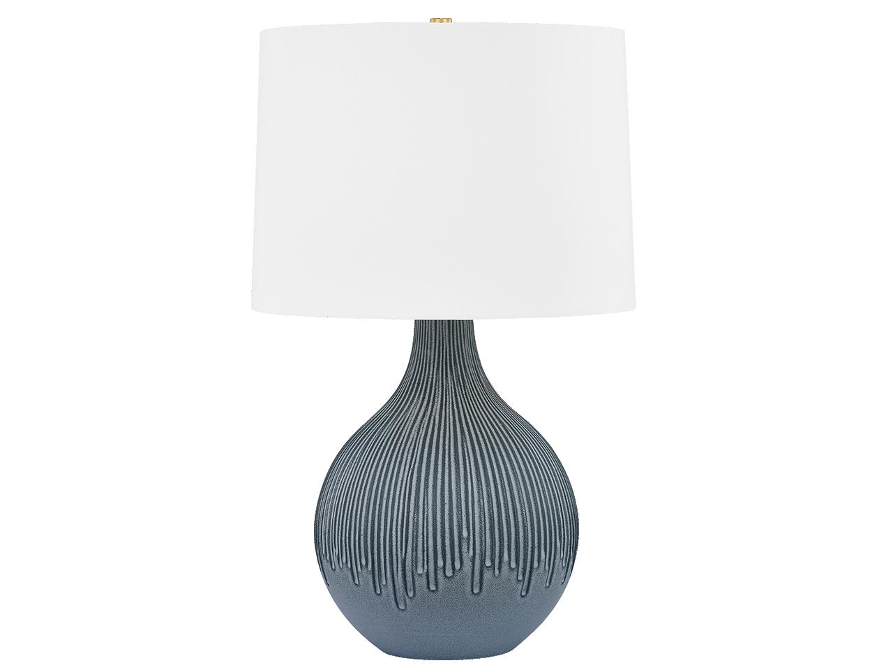 Hudson Valley Nepperhand Aged Brass Ceramic Providence Blue White Linen Buffet Lamp