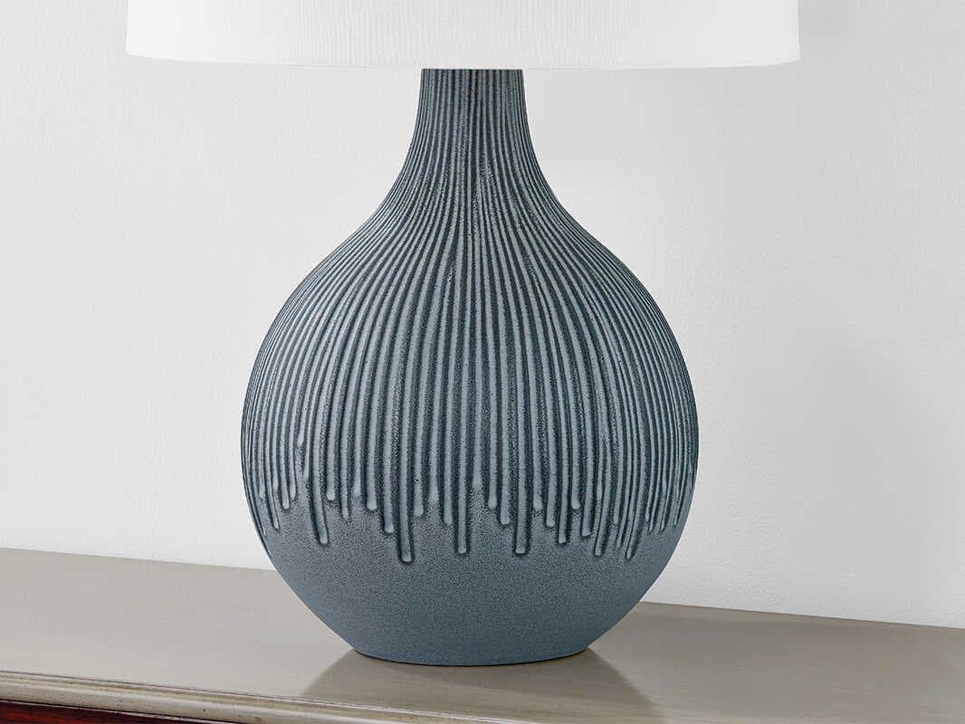 Hudson Valley Nepperhand Aged Brass Ceramic Providence Blue White Linen Buffet Lamp