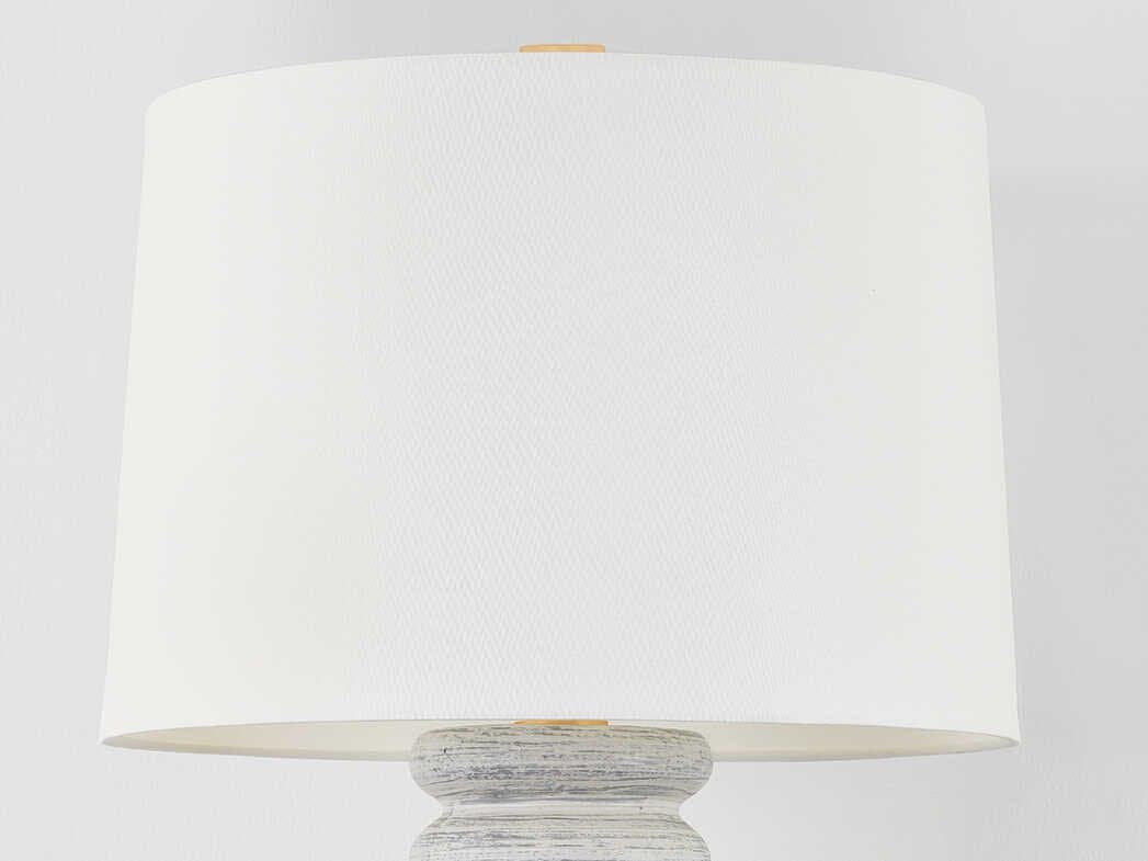 Hudson Valley Harwinton Aged Brass Ceramic Grey White Linen Buffet Lamp