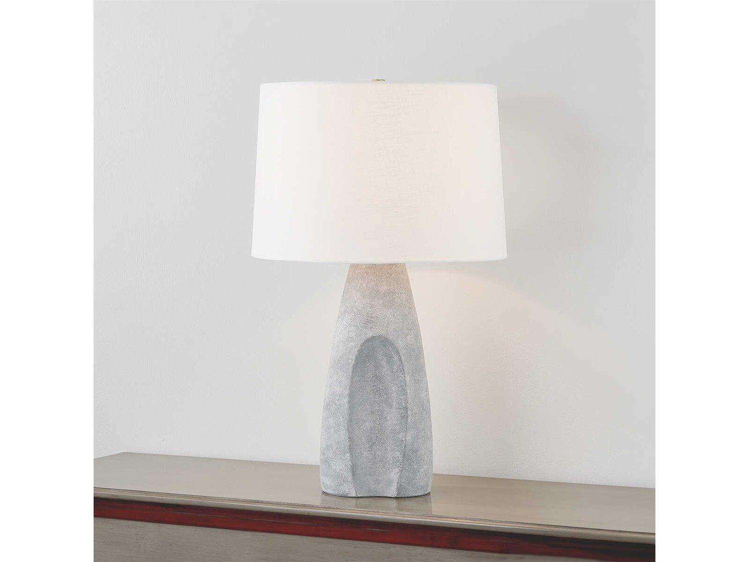 Hudson Valley Hackensack Aged Brass Ceramic Stonewash Textured Linen Fabric Gray Buffet Lamp
