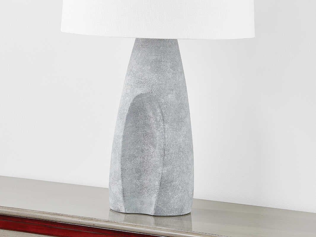 Hudson Valley Hackensack Aged Brass Ceramic Stonewash Textured Linen Fabric Gray Buffet Lamp