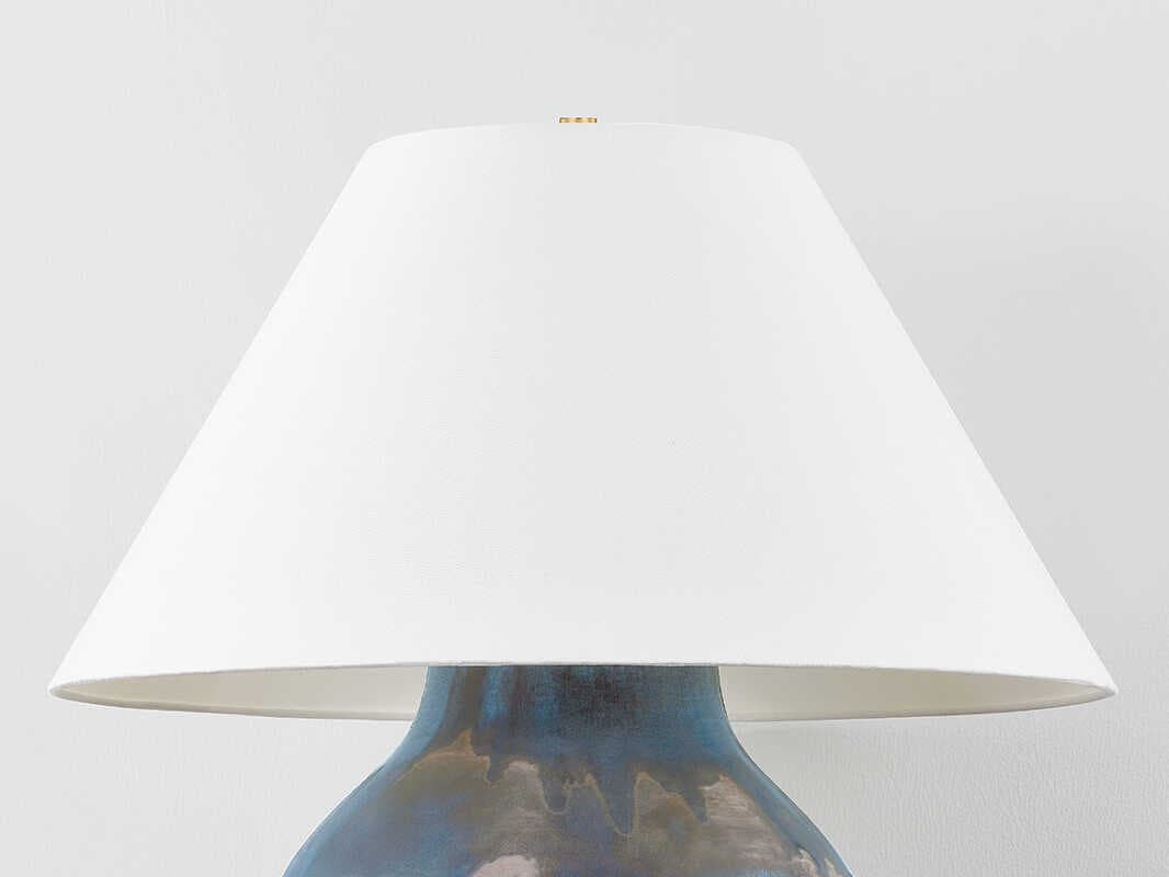 Hudson Valley Pleasantville Aged Brass Ceramic Silt Blue White Linen Buffet Lamp