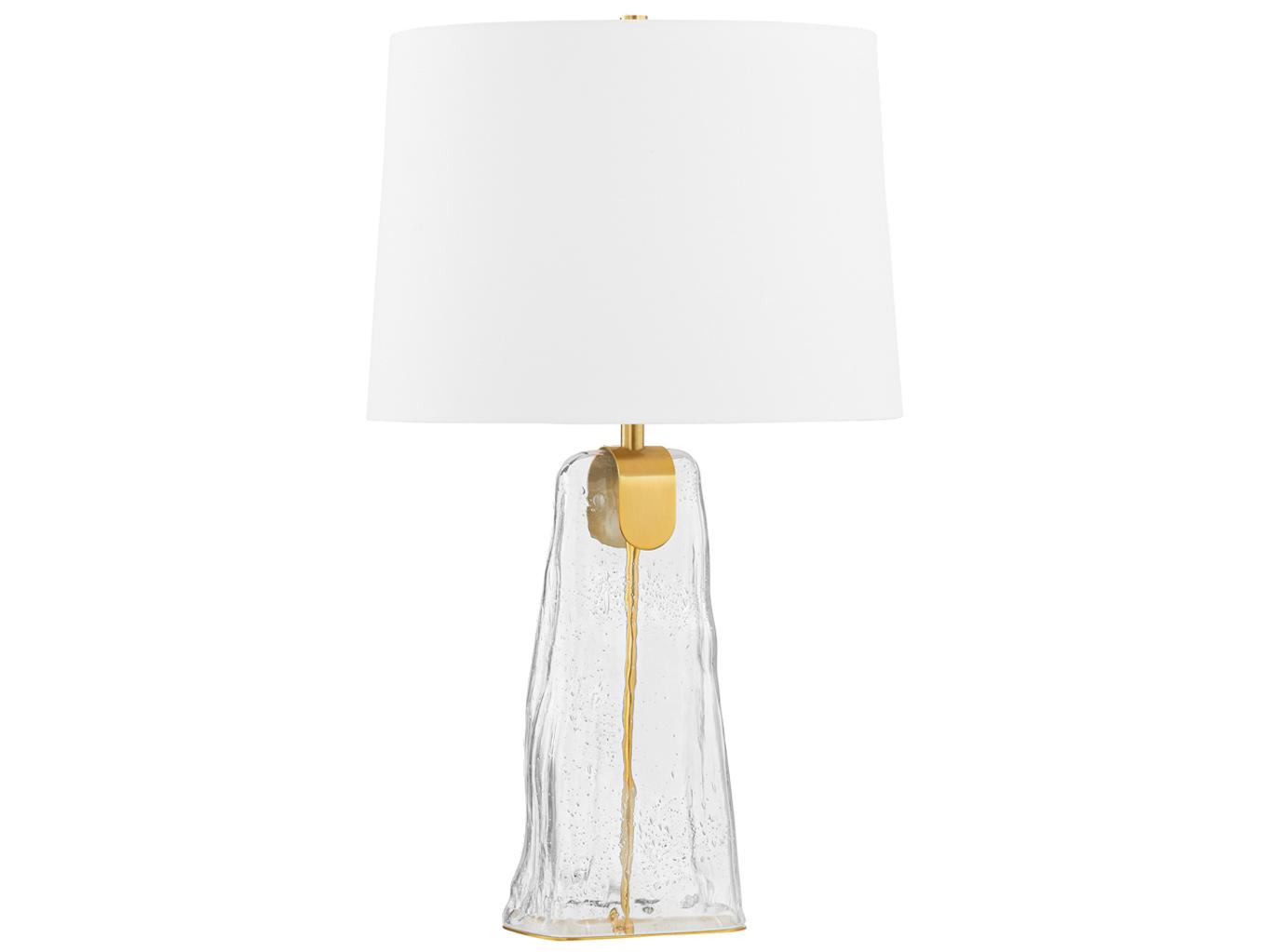 Hudson Valley Midura Aged Brass White Linen Clear Buffet Lamp