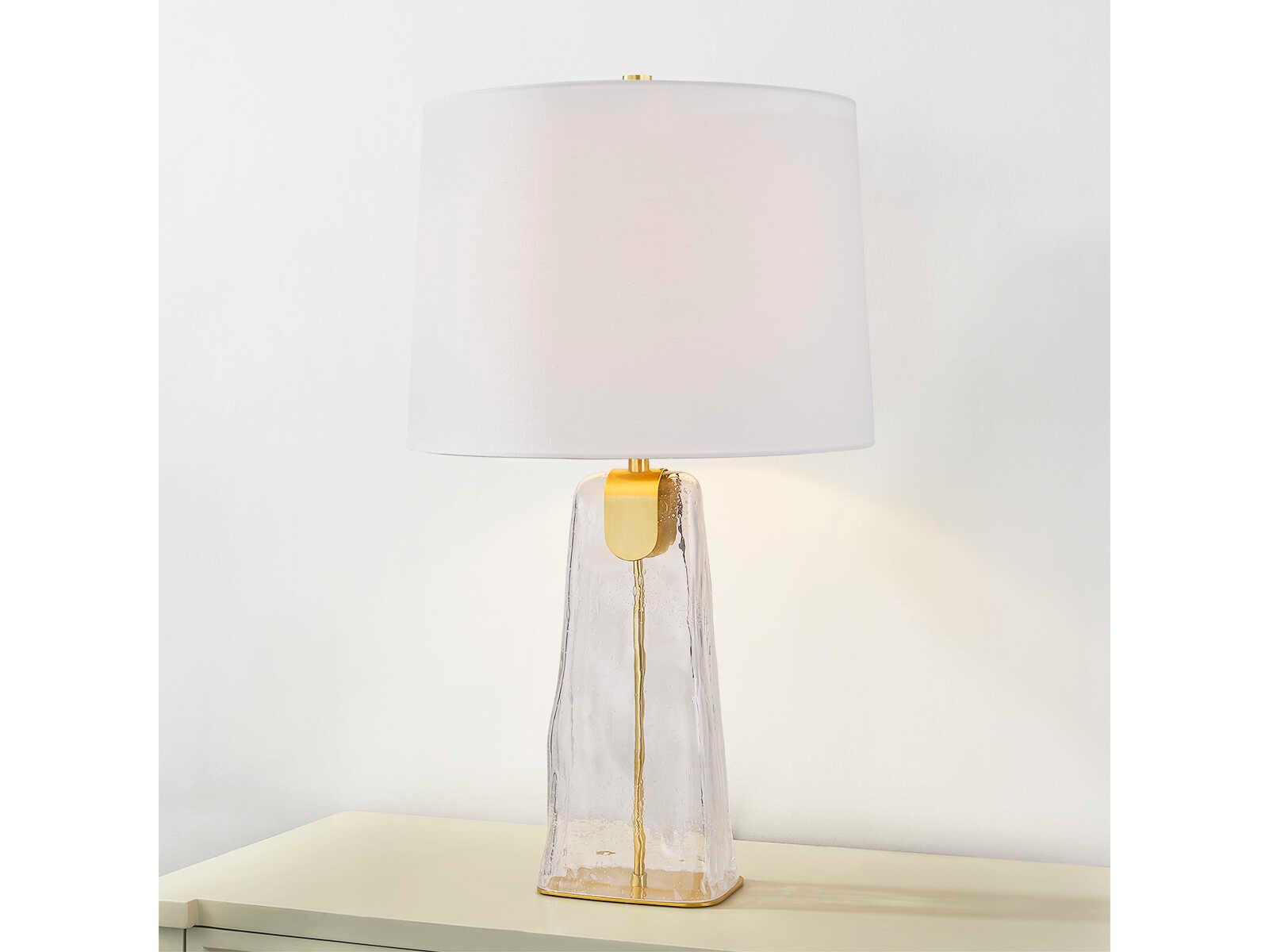 Hudson Valley Midura Aged Brass White Linen Clear Buffet Lamp
