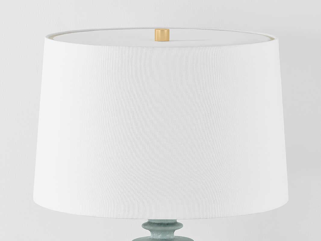 Hudson Valley Bellmawr Aged Brass Ceramic Reactive Palladian White Linen Green Buffet Lamp