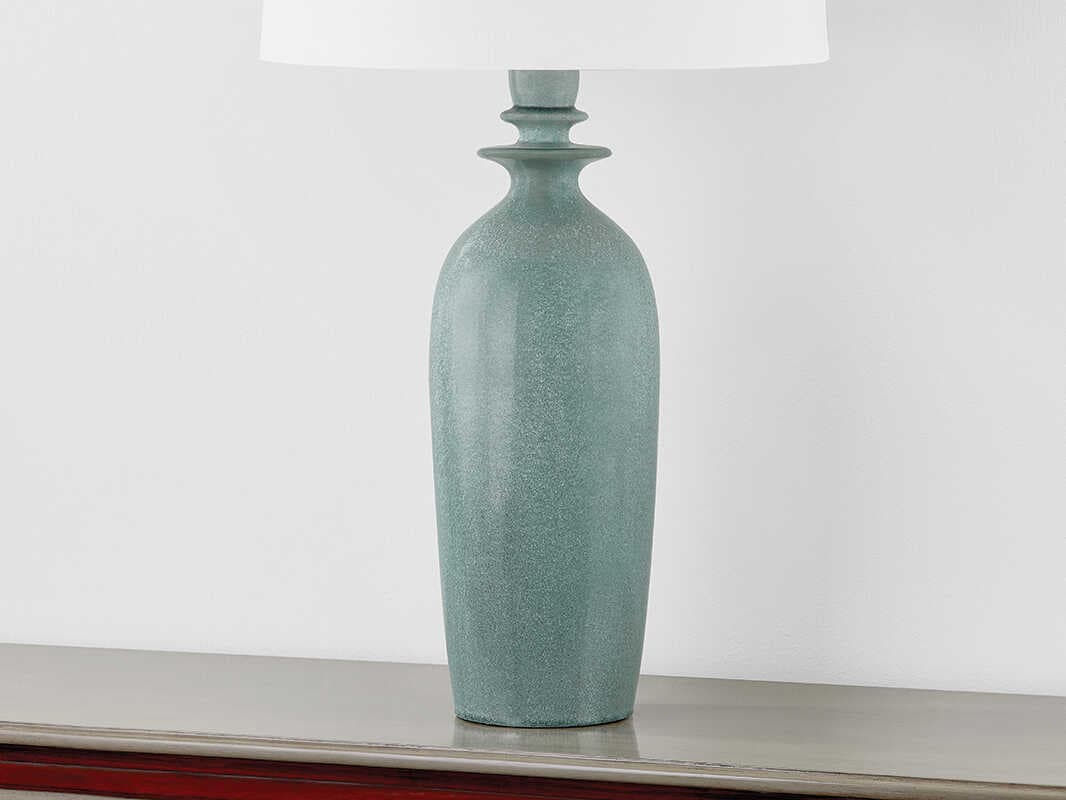 Hudson Valley Bellmawr Aged Brass Ceramic Reactive Palladian White Linen Green Buffet Lamp