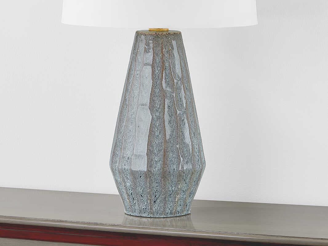 Hudson Valley Alloway Aged Brass Ceramic Swept Coast White Linen Blue Buffet Lamp