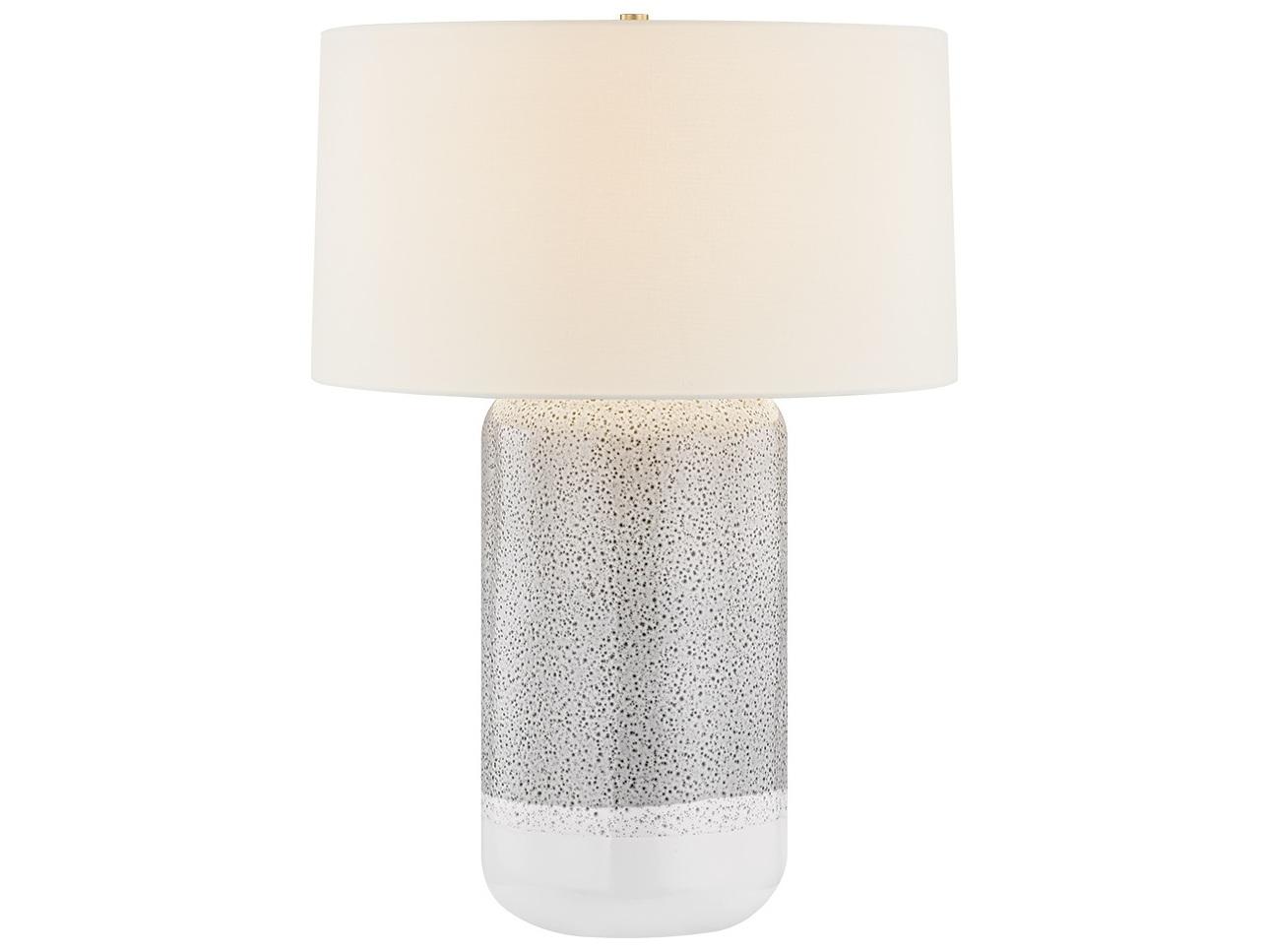 Hudson Valley Washingtonville Aged Brass Ceramic Blue Shore White Linen Fabric Gray Buffet Lamp