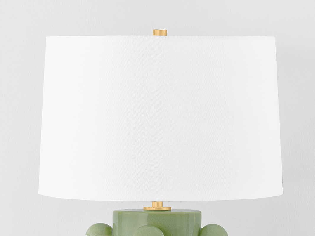 Hudson Valley Roselle Aged Brass Ceramic Moss Crackle White Linen Green Buffet Lamp