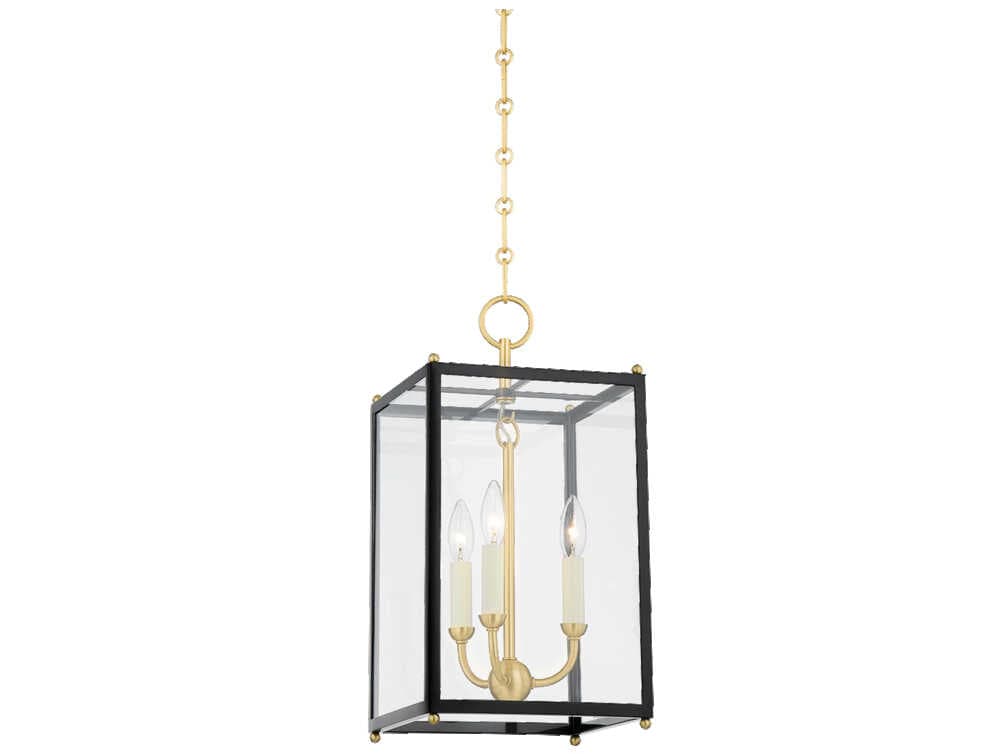 Hudson Valley Chaselton 3-Light Aged Brass Black Glass Lantern Mini Pendant