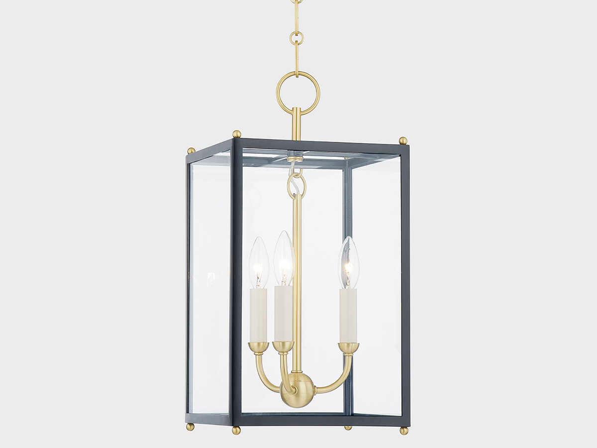 Hudson Valley Chaselton 3-Light Aged Brass Black Glass Lantern Mini Pendant