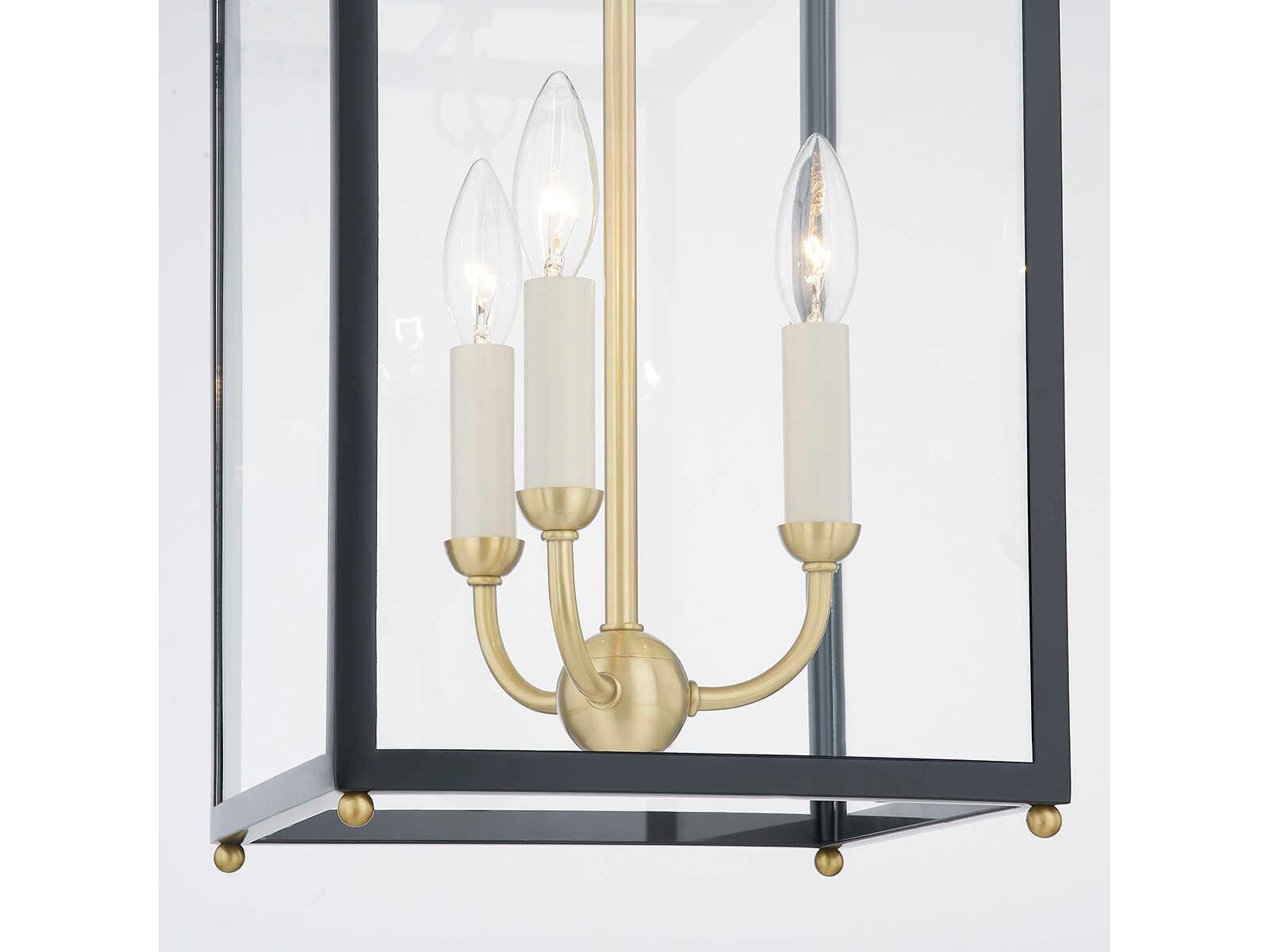 Hudson Valley Chaselton 3-Light Aged Brass Black Glass Lantern Mini Pendant