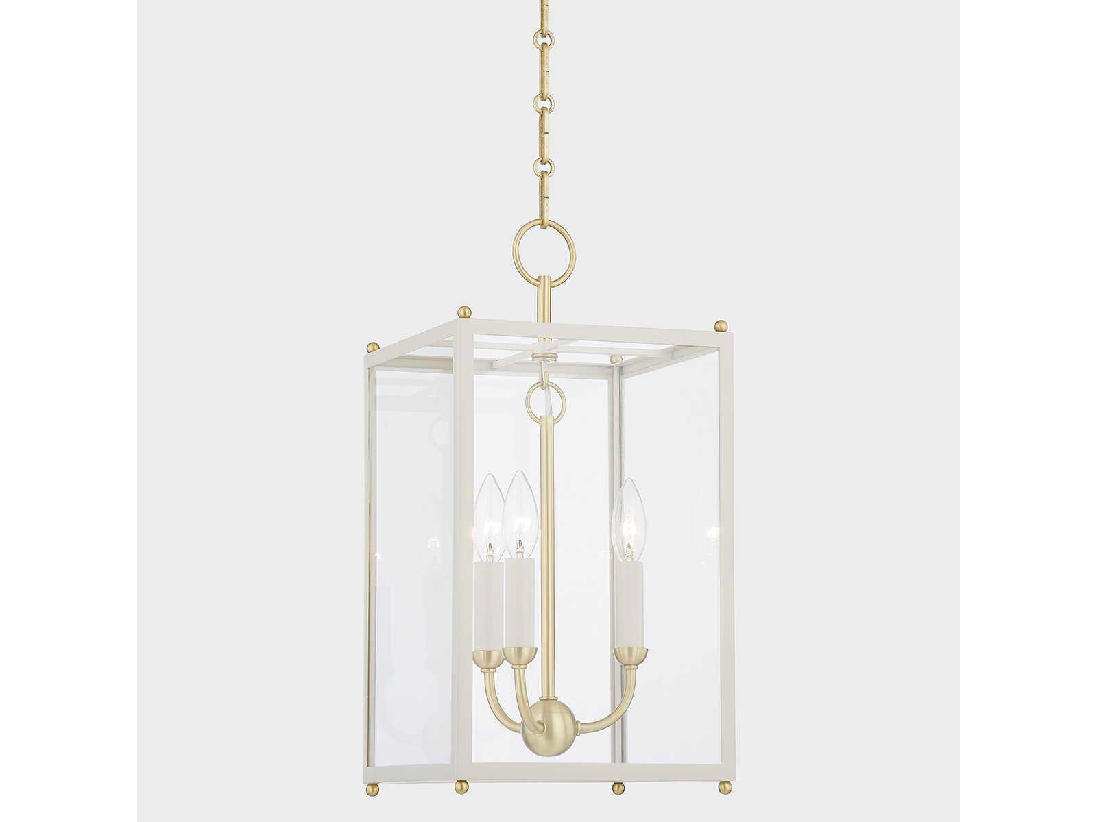 Hudson Valley Chaselton 3-Light Aged Brass White Glass Lantern Mini Pendant