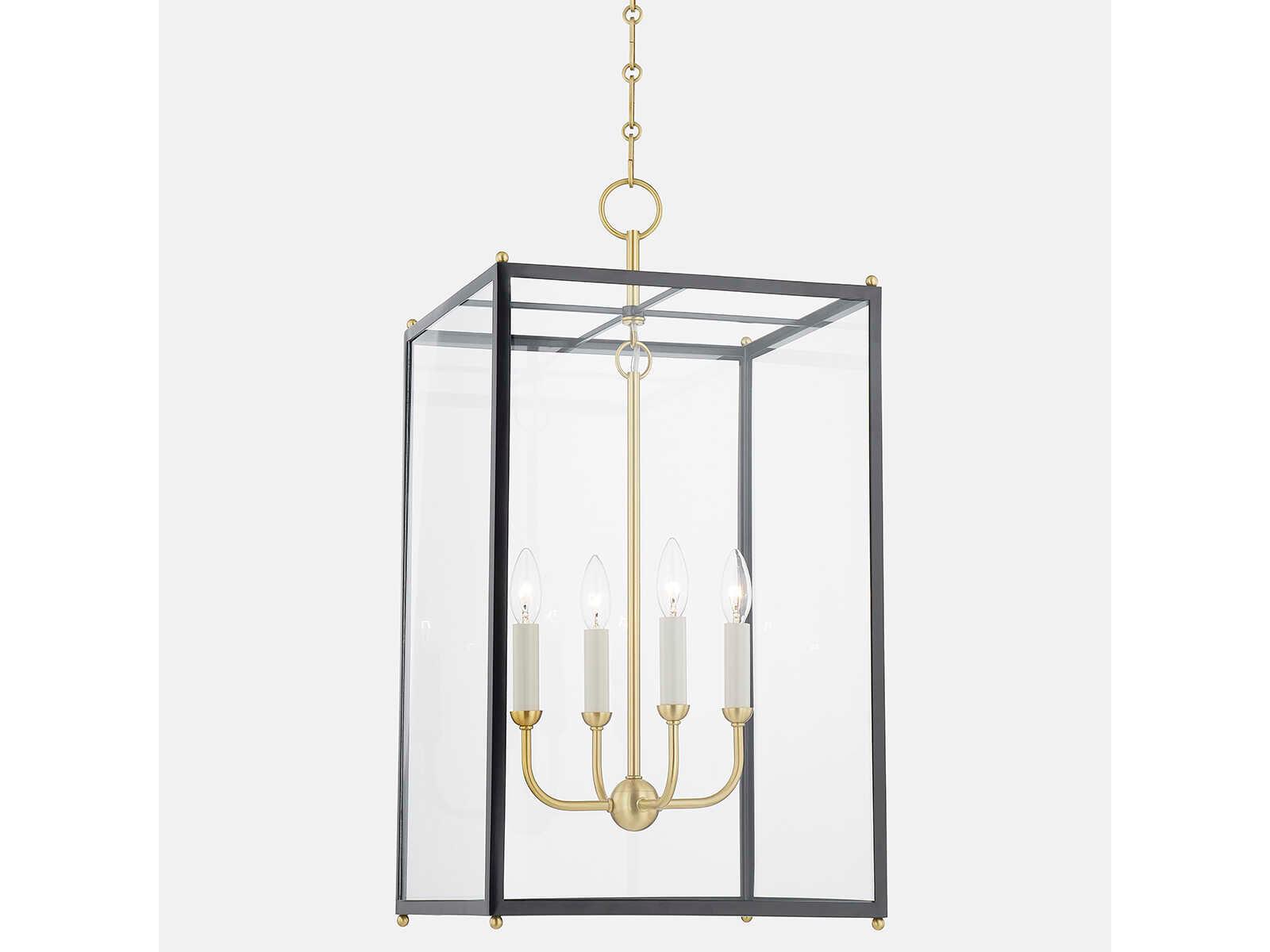 Hudson Valley Chaselton 4-Light Aged Brass Black Glass Lantern Pendant