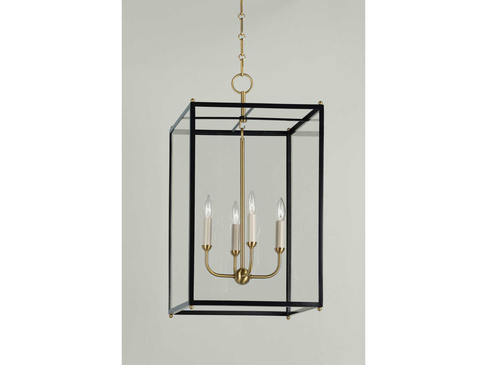 Hudson Valley Chaselton 4-Light Aged Brass Black Glass Lantern Pendant