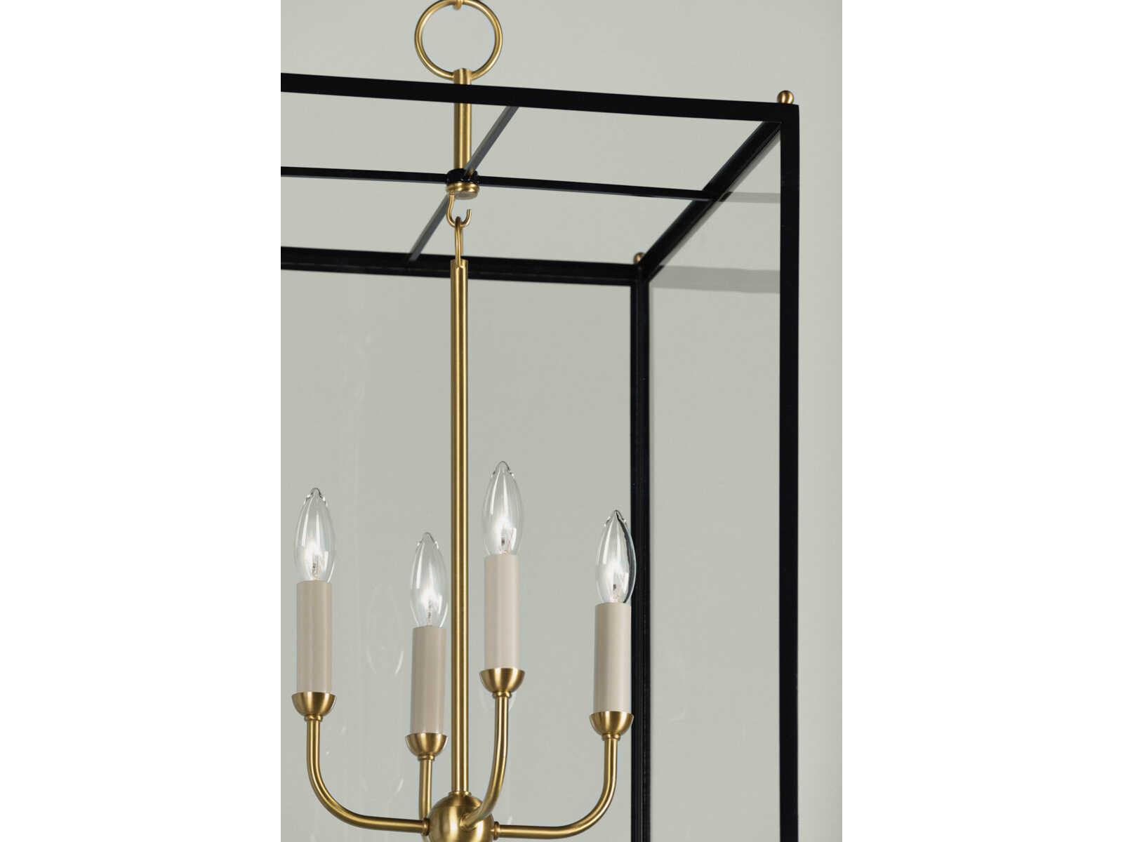 Hudson Valley Chaselton 4-Light Aged Brass Black Glass Lantern Pendant