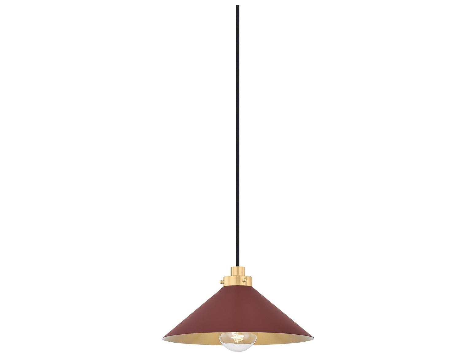 Hudson Valley Clivedon 1-Light Aged Brass Soft Crimson Red Mini Pendant
