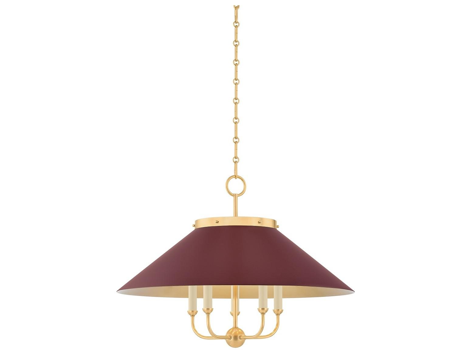 Hudson Valley Clivedon 5-Light Aged Brass Soft Crimson Red Chandelier