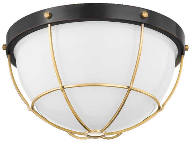 Hudson Valley Holkham 2-Light Aged Brass Black Glass Bowl Flush Mount
