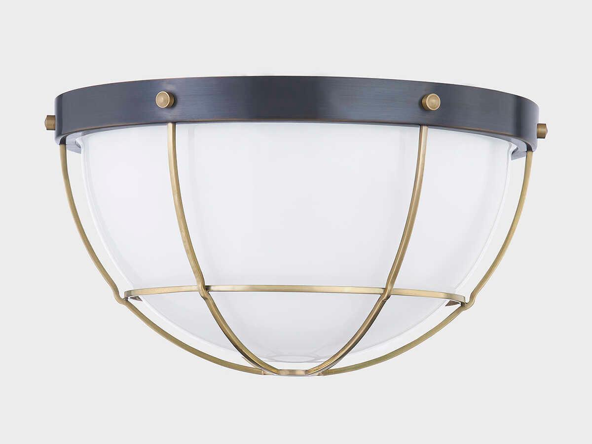 Hudson Valley Holkham 2-Light Aged Brass Black Glass Bowl Flush Mount