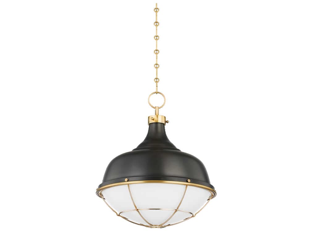 Hudson Valley Holkham 1-Light Aged Brass Black Glass Bowl Pendant