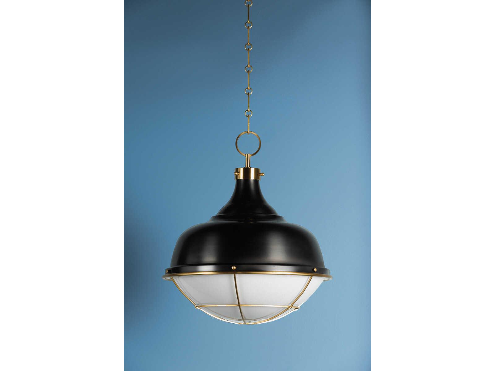 Hudson Valley Holkham 1-Light Aged Brass Black Glass Bowl Pendant