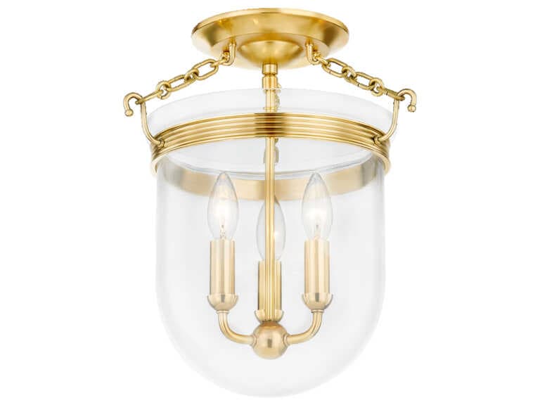 Hudson Valley Rousham 3-Light Aged Brass Glass Semi Flush Mount