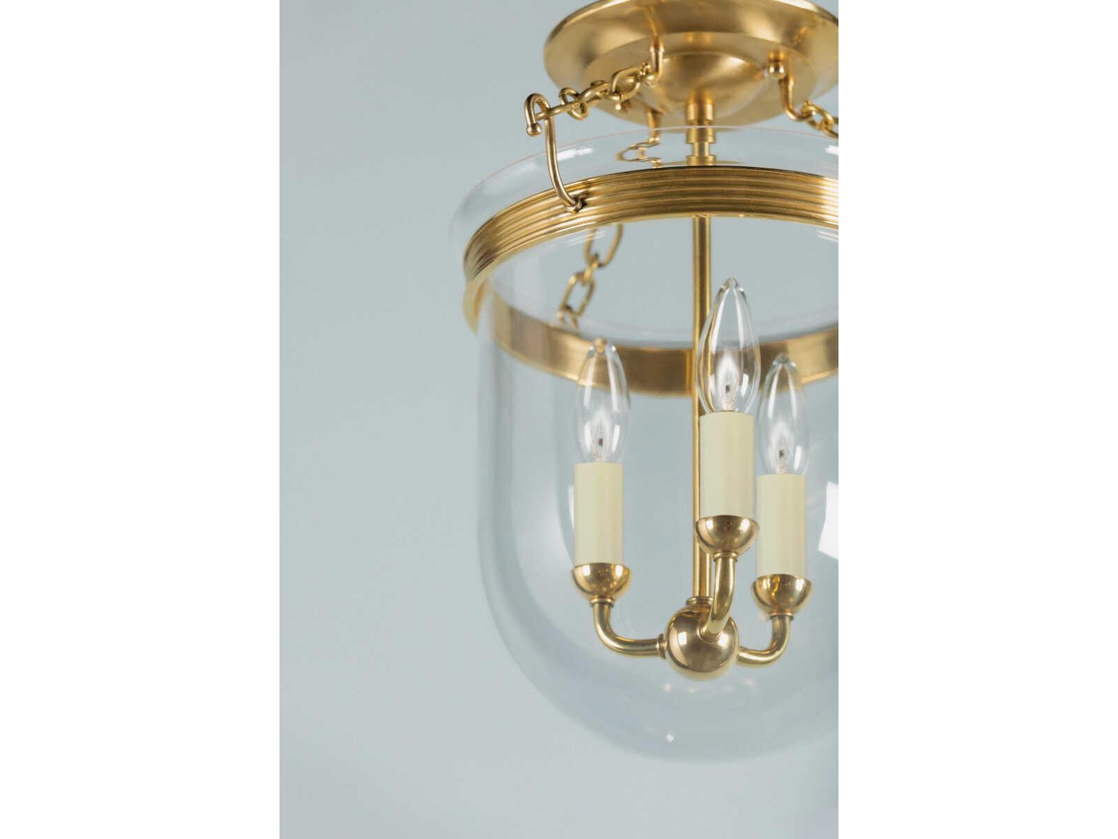 Hudson Valley Rousham 3-Light Aged Brass Glass Semi Flush Mount