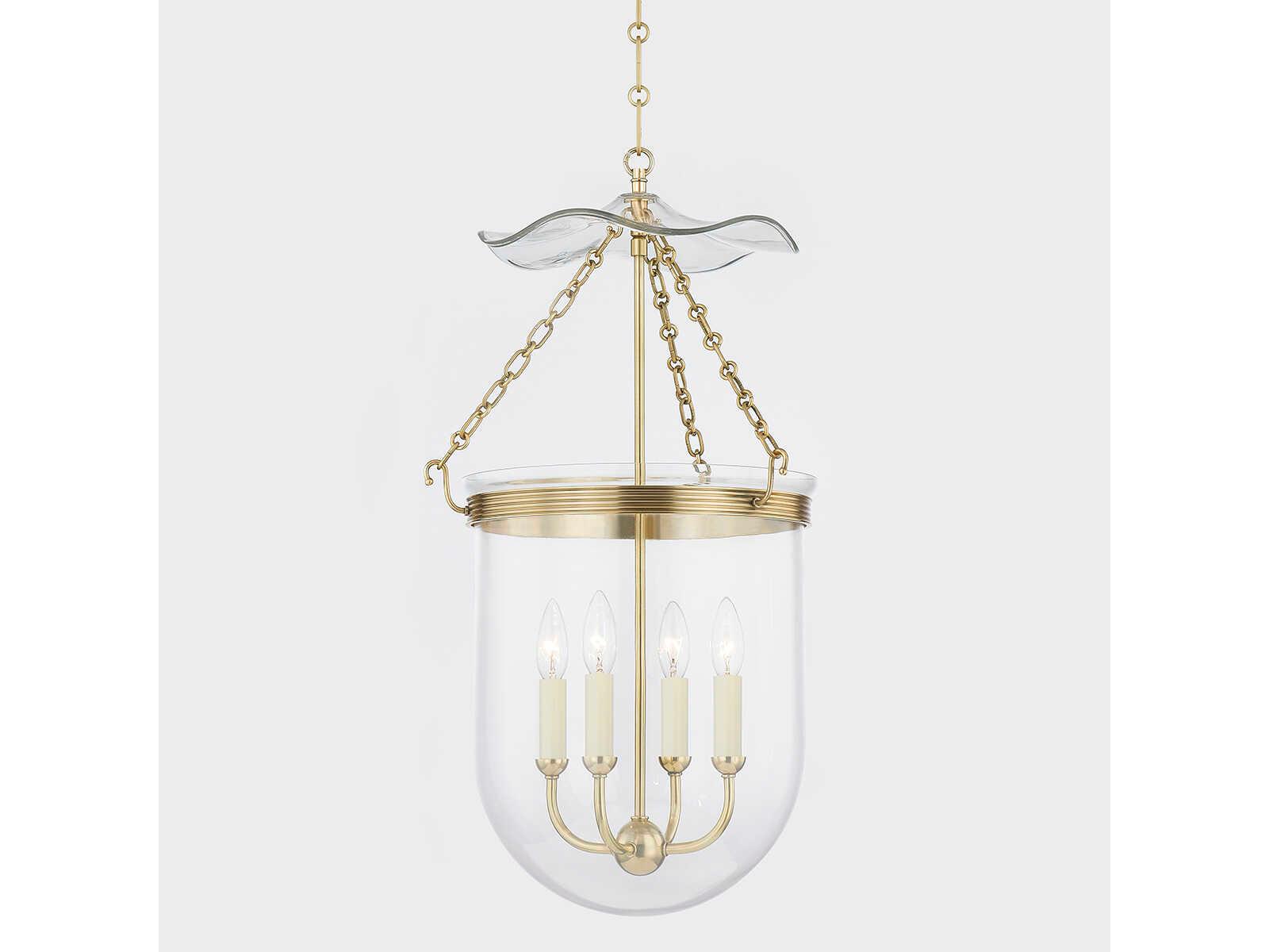 Hudson Valley Rousham 4-Light Aged Brass Glass Pendant