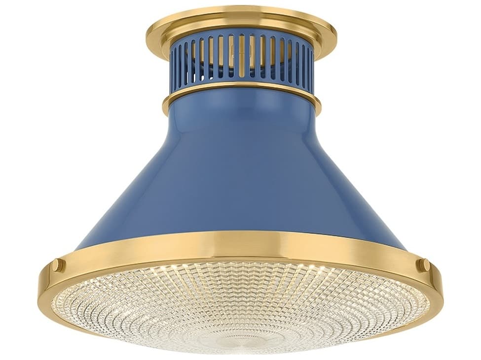 Hudson Valley Highclere 1-Light Aged Brass Soft French Blue Flush Mount