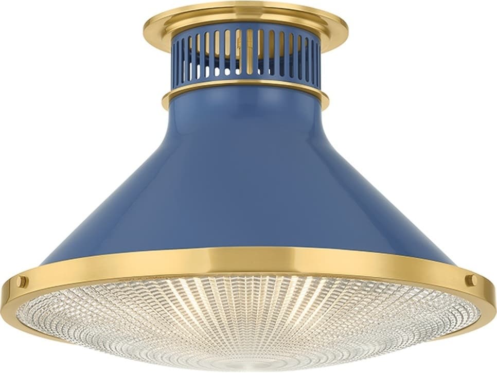 Hudson Valley Highclere 1-Light Aged Brass Soft French Blue Flush Mount