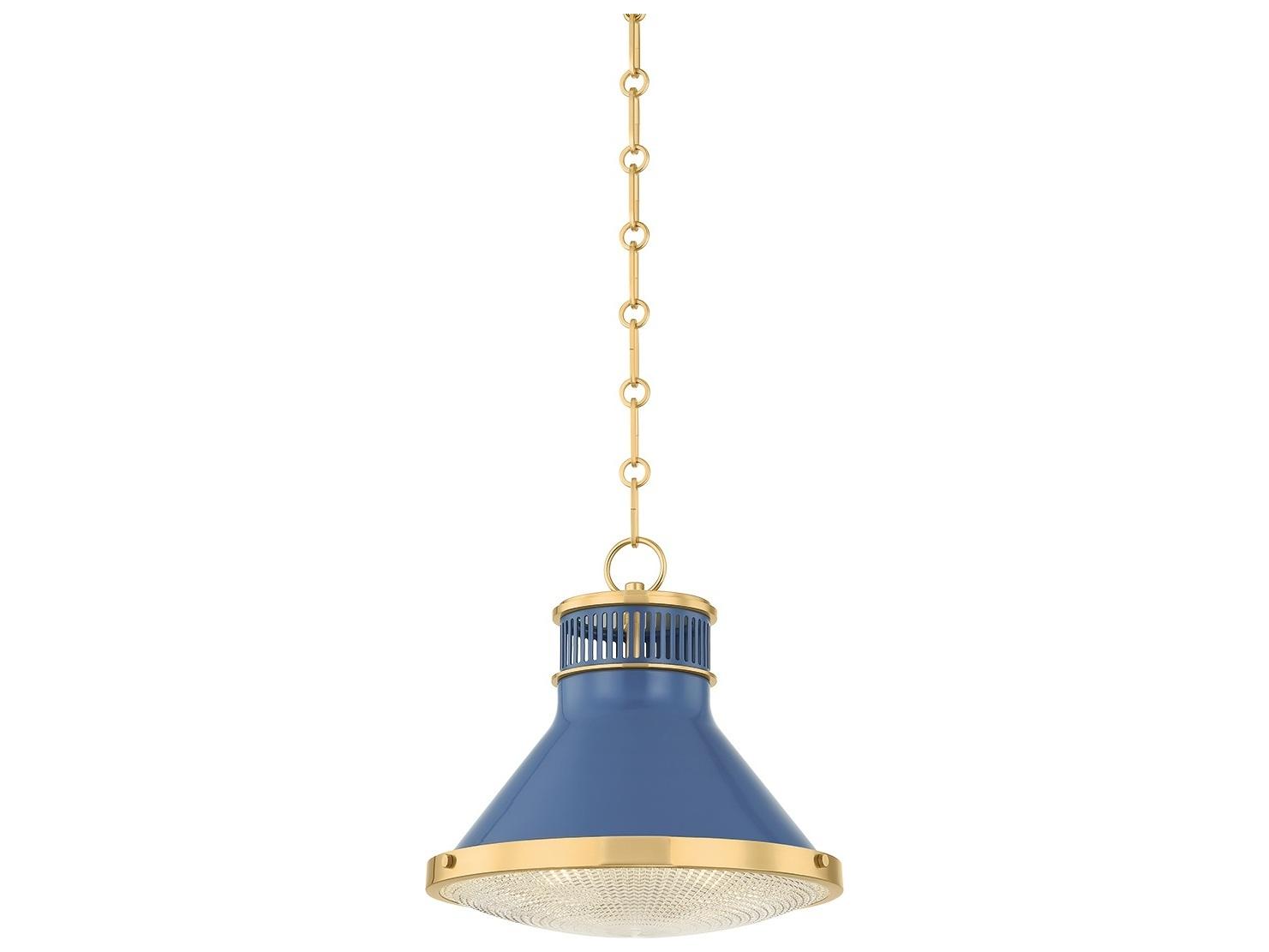 Hudson Valley Highclere 1-Light Aged Brass Soft French Blue Mini Pendant