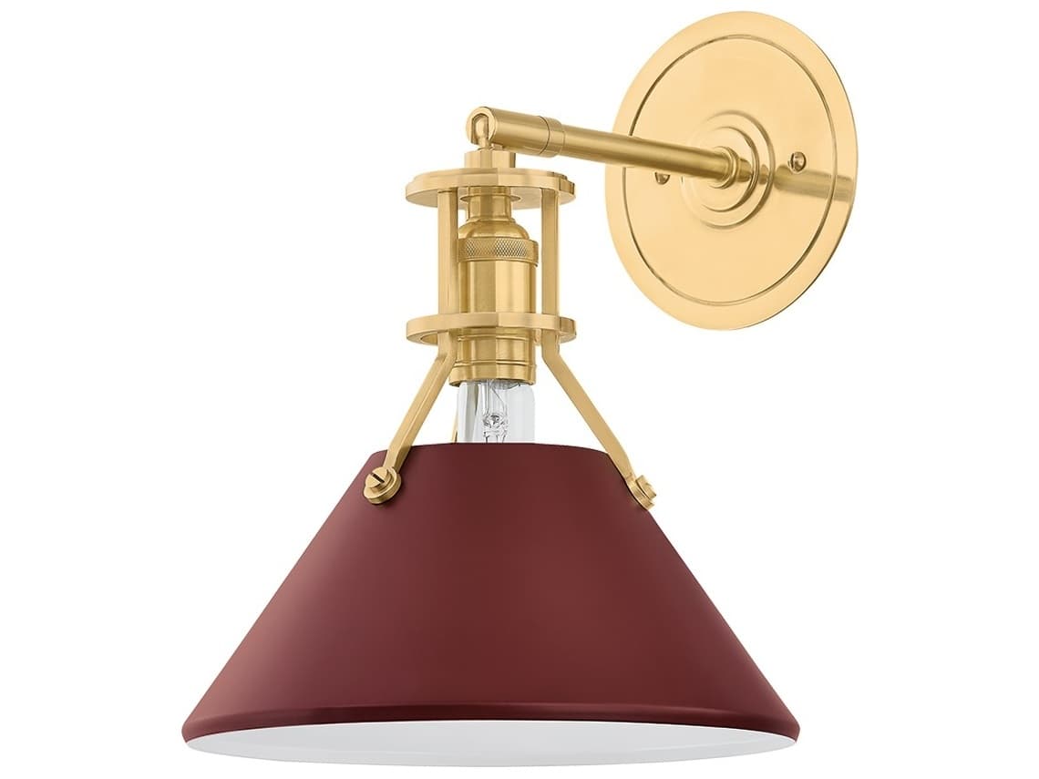 Hudson Valley Painted No. 2 1-Light Aged Brass Soft Crimson Wall Sconce