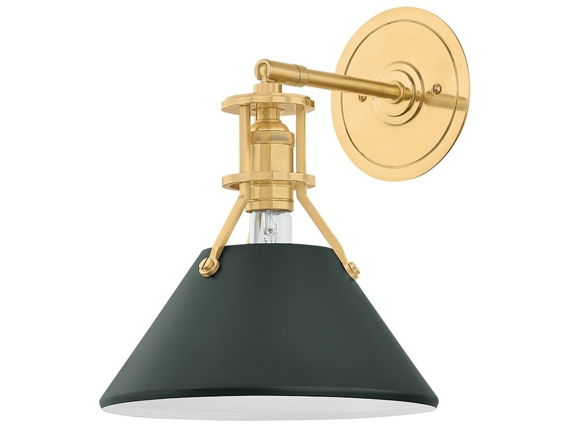 Hudson Valley Painted No. 2 1-Light Aged Brass Soft Studio Green Wall Sconce