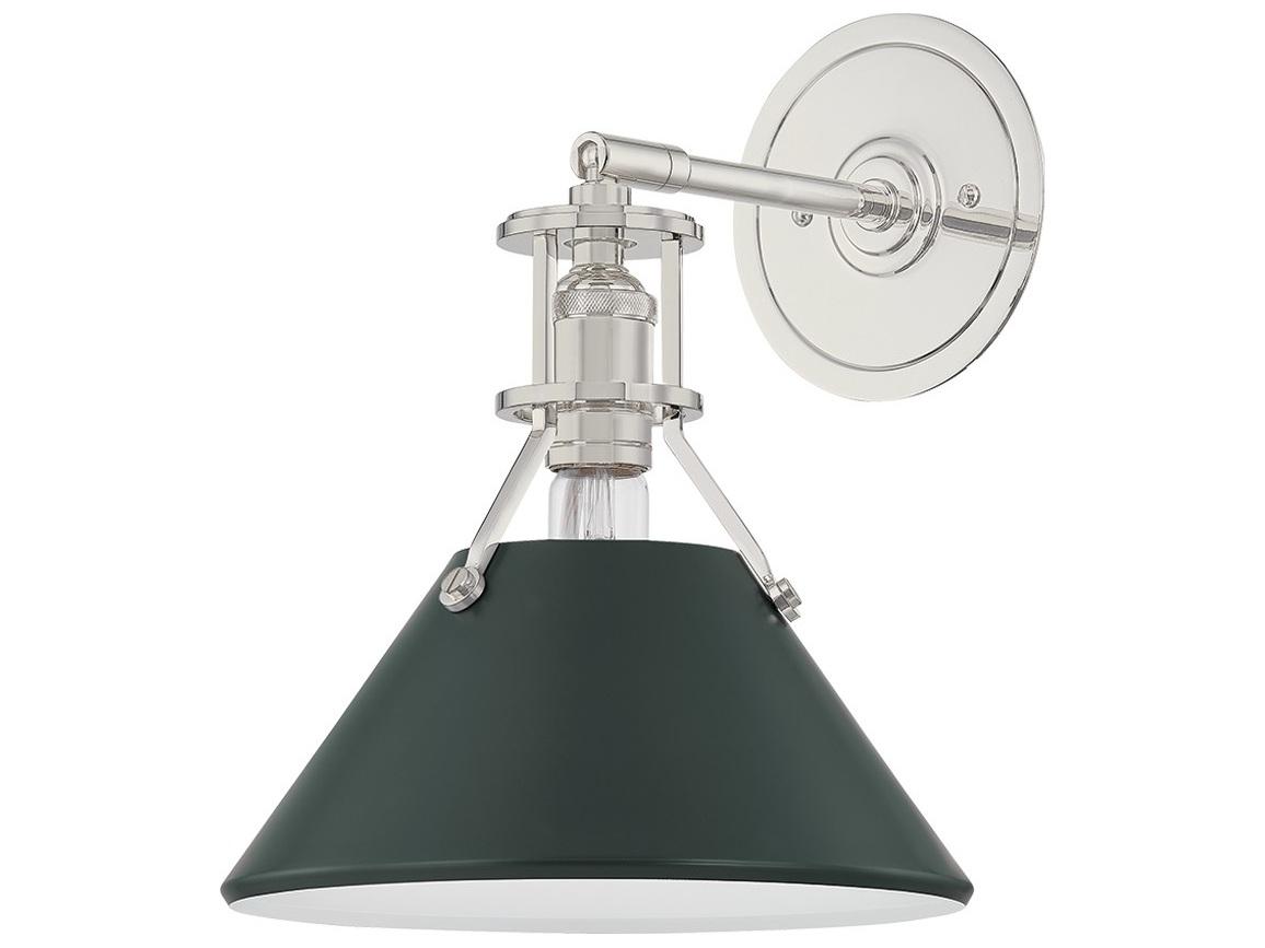 Hudson Valley Painted No. 2 1-Light Polished Nickel Soft Studio Green Wall Sconce