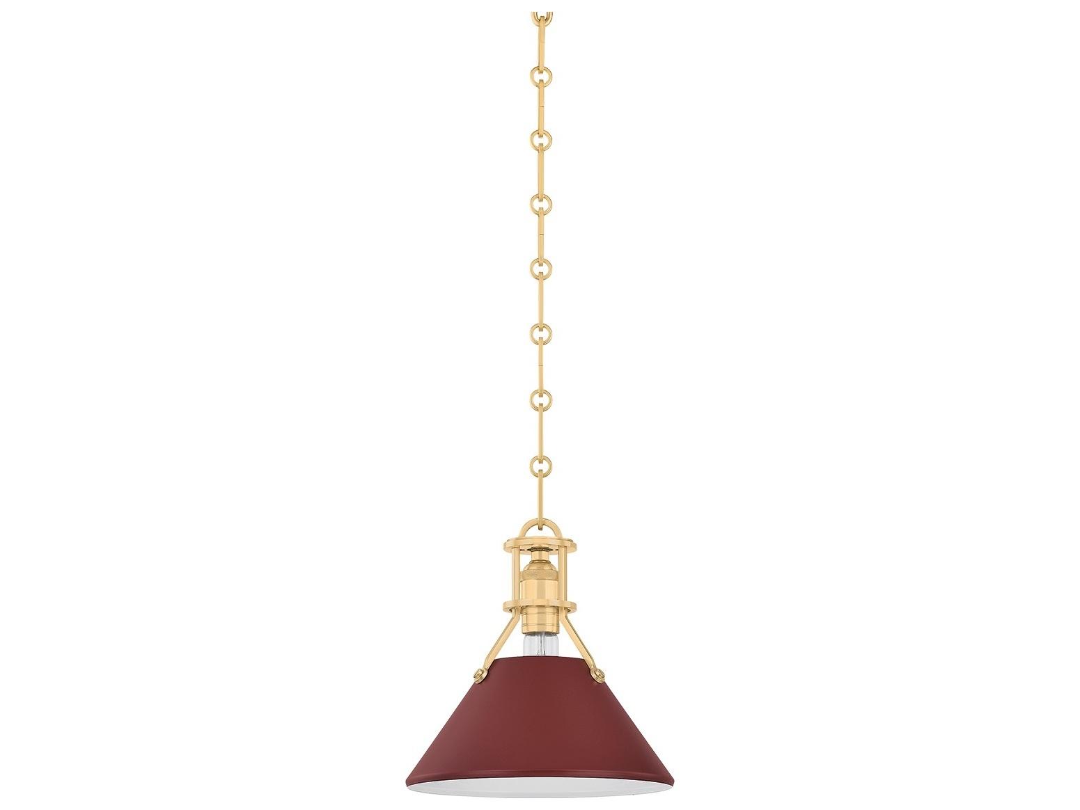 Hudson Valley Painted No. 2 1-Light Aged Brass Soft Crimson Red Mini Pendant