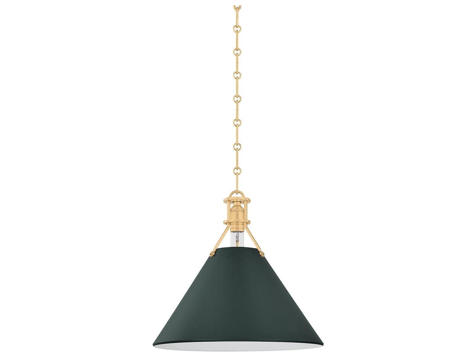 Hudson Valley Painted No. 2 1-Light Aged Brass Soft Studio Green Pendant