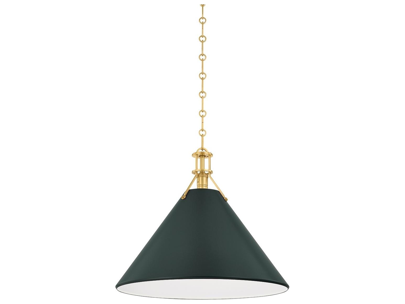 Hudson Valley Painted No. 2 1-Light Aged Brass Soft Studio Green Pendant