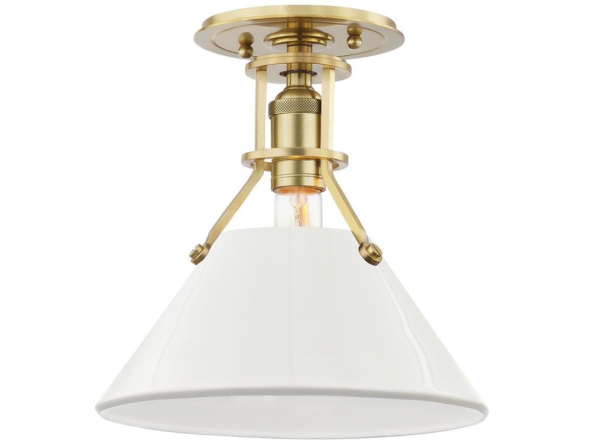 Hudson Valley Painted 1-Light Aged Brass Off White Semi Flush Mount