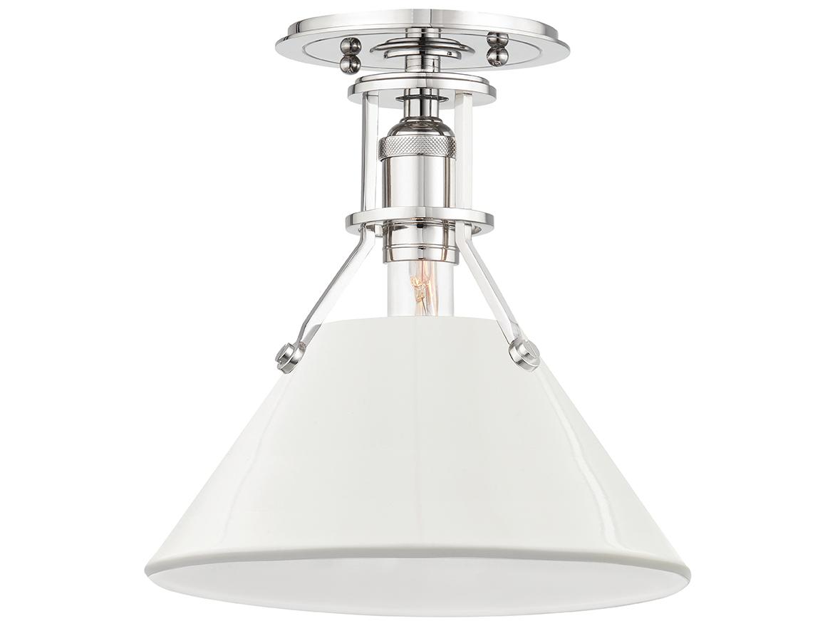Hudson Valley Painted 1-Light Polished Nickel Off White Semi Flush Mount