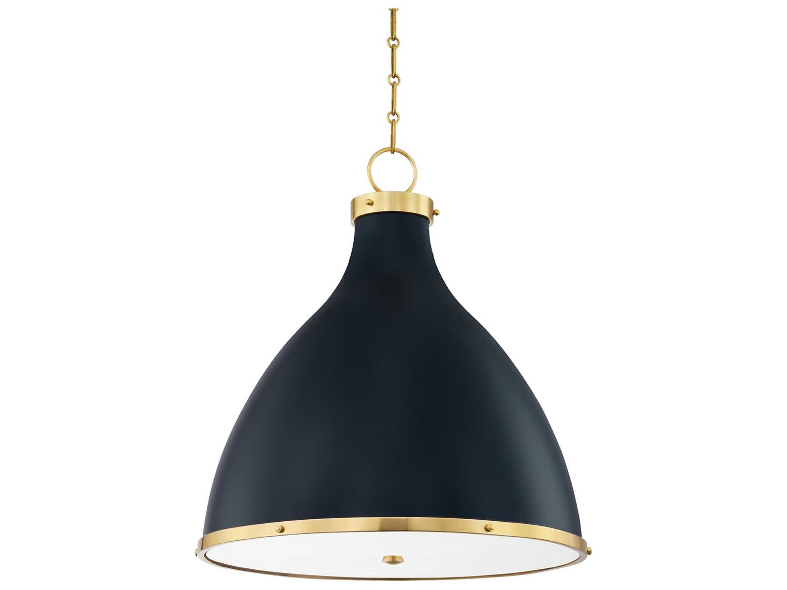 Hudson Valley Painted 3-Light Aged Brass darkest Blue Bell Pendant