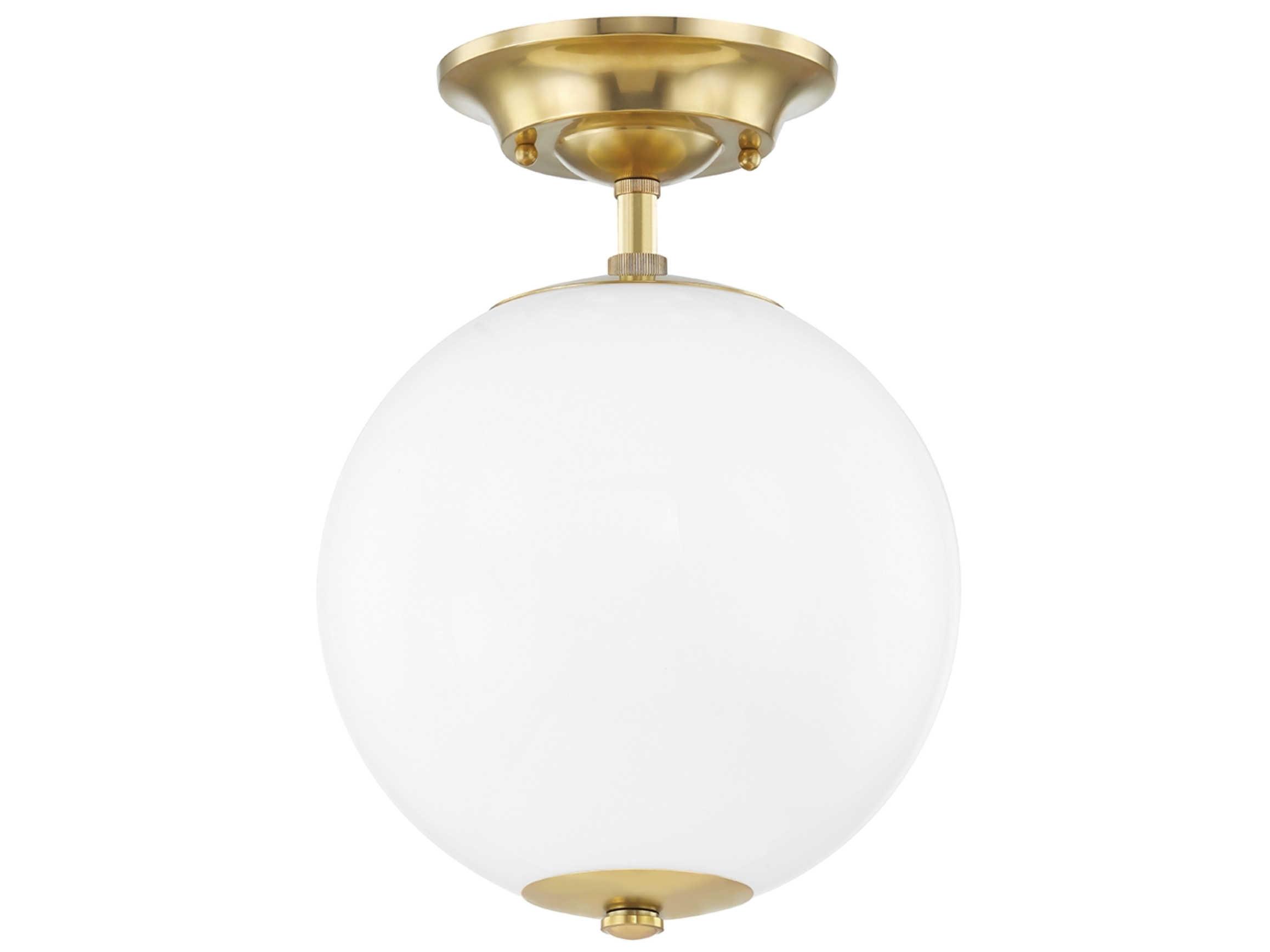 Hudson Valley Sphere 1-Light Aged Brass Clear Glass Globe Semi Flush Mount