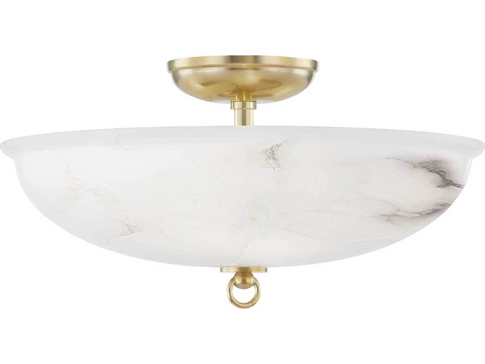 Hudson Valley Somerset 3-Light Aged Brass Alabaster Bowl Semi Flush Mount