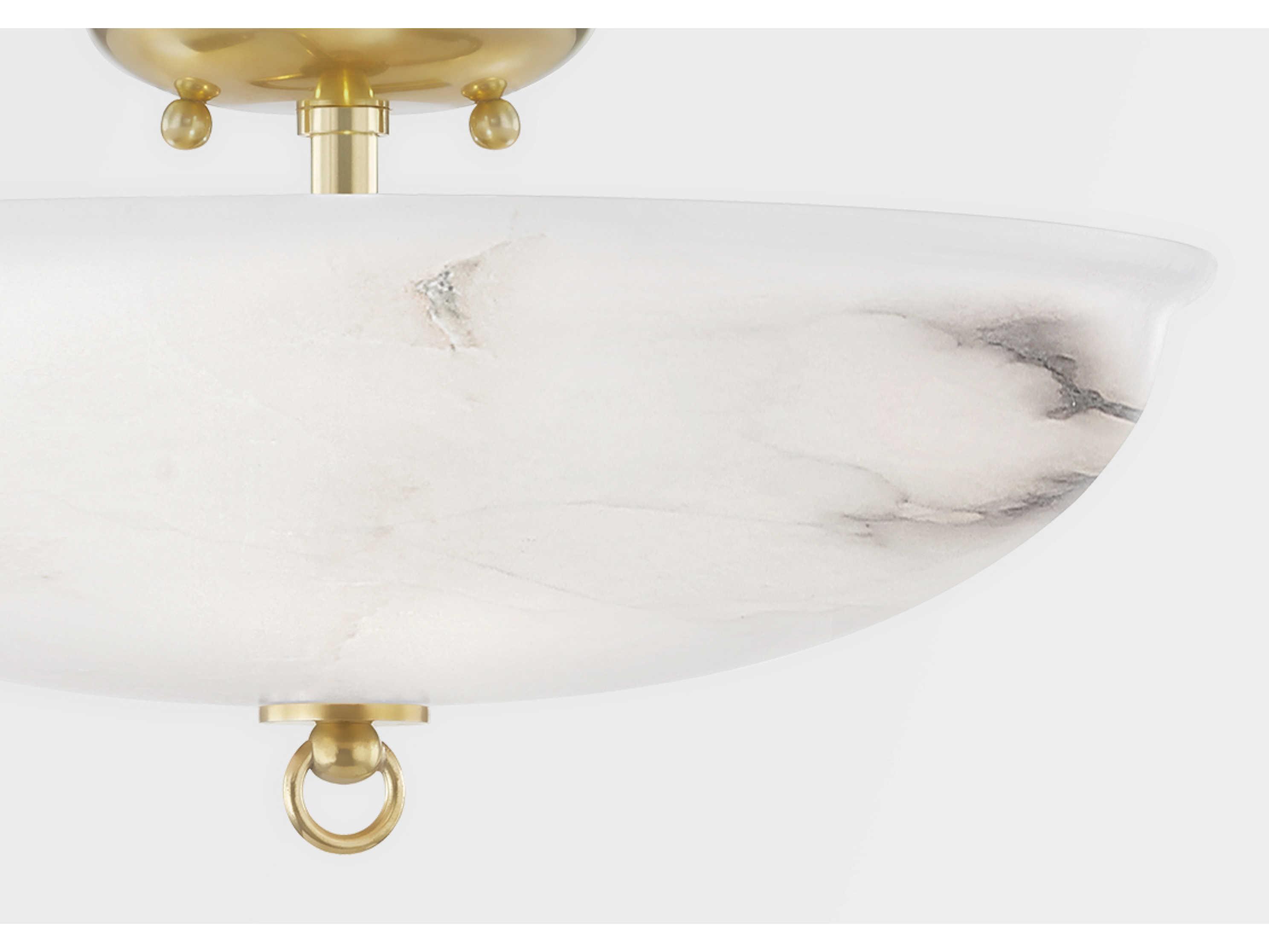 Hudson Valley Somerset 3-Light Aged Brass Alabaster Bowl Semi Flush Mount